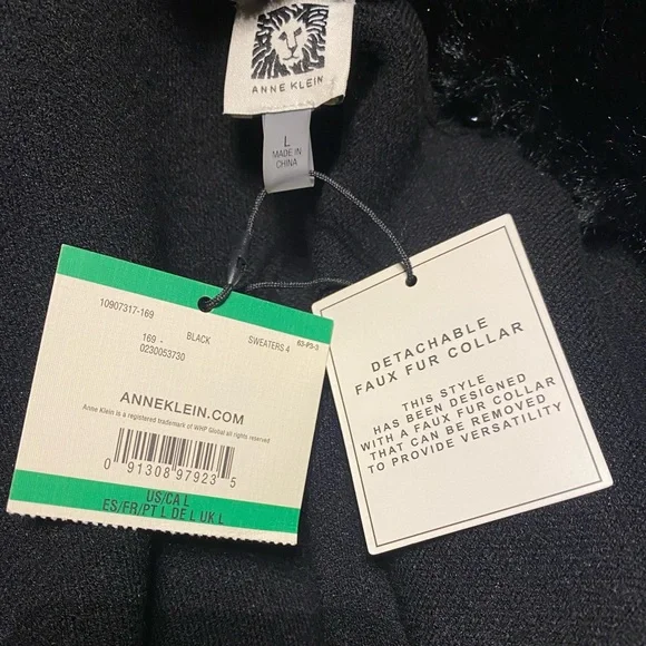 Ann Klein Elegant Black Fur-Collar Jacket L - Picture 6 of 7